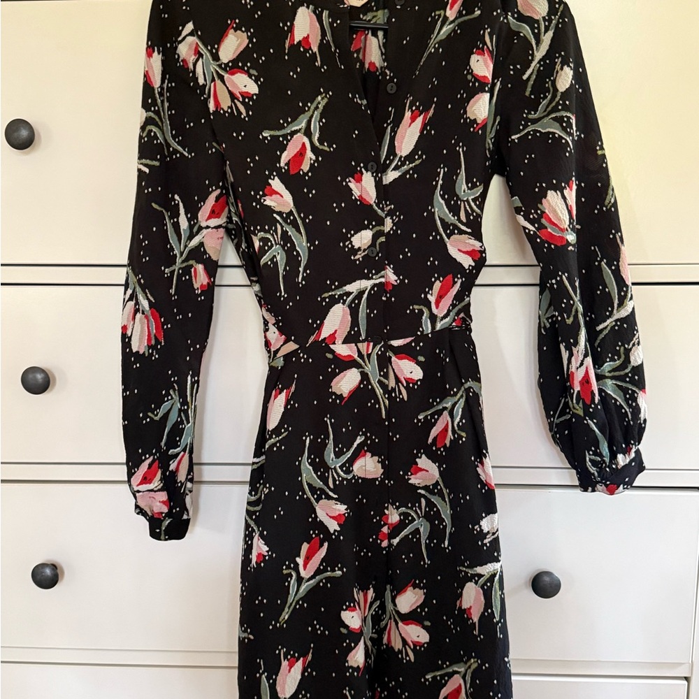 Rebecca Taylor Black Dress with Red Floral Pattern